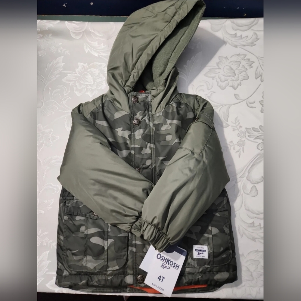 Boys 4-in-1 Winter Jacket OshKosh Bgosh Camo Green Orange NWT W203